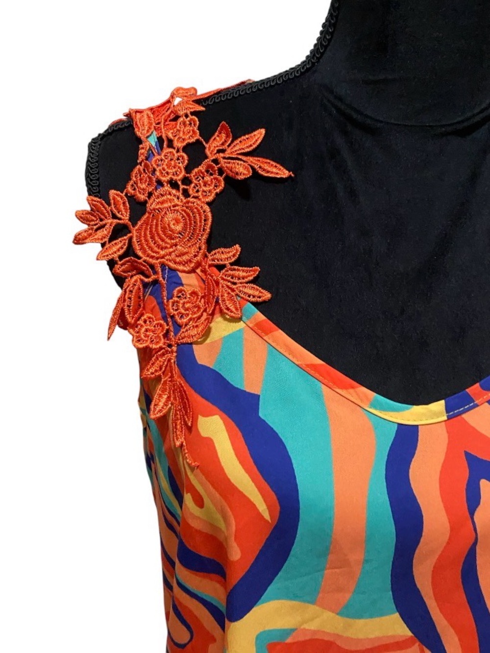 Vibrant Floral-Trim Sleeveless Dress - Picture 2 of 4